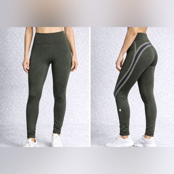 Lululemon High Rise Olive Leggings Size 4 | Sculpting Back Seam & Zip Pocket - Picture 9 of 15